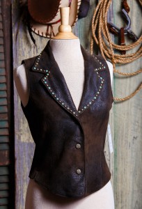 dark brown leather vest