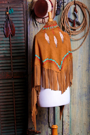 Sun Spirit Fringed Deer Suede Shawl