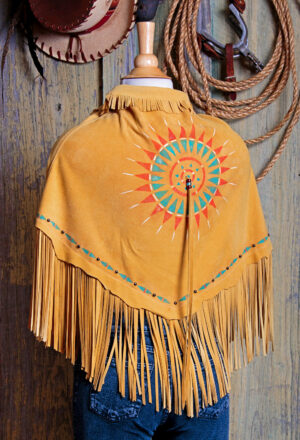 indian sun spirit fringed deer suede shawl