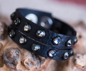 Black Double Band Crystal Cuff