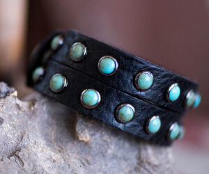 Black Double Band Turquoise Cuff