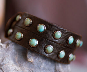 Brown Double Band Turquoise Cuff